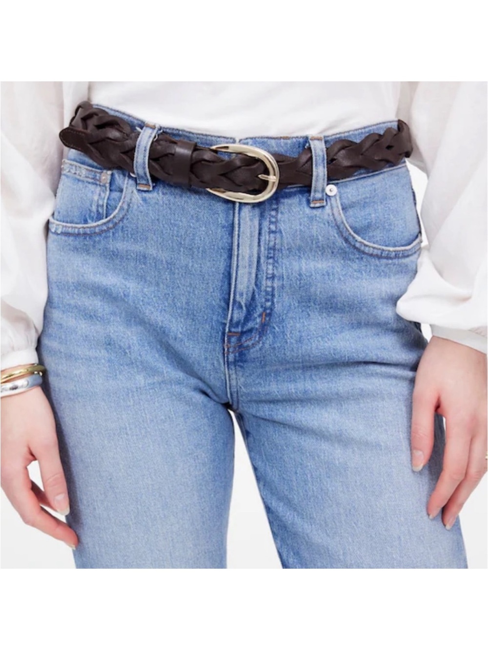 Madewell Carob Brown Braided Belt XXS-S, Gold Buckle